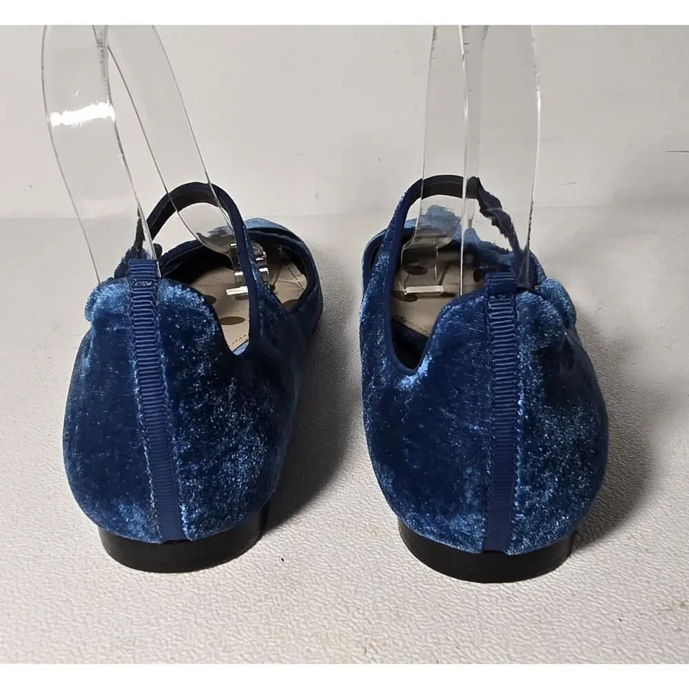BODEN Women's Velvet Mary Jane Blue Button Accents Pointed Toe Sz 36